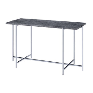 KD, Rectangular Sofa Table â€¢ NO Storage â€¢ Features: Faux Marble Top, Metal -"X-" Shape Base (Open Base) â€¢â€¢ CONSTRUCTION â€¢â€¢ TOP) Faux Marble: Paper Veneer, MDF, Top Size: 1 inch Thick (NO Apron) â€¢ BASE) Metal -"X-" Shape: Chrome Finish, Metal