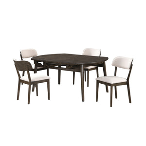 The Rex 5 Piece Mid-Century Modern Wood Dining Set in Walnut Brown offers a stylish and functional solution for your dining area. This set includes a 65" round dining table with self-storing leaves and four chairs. Crafted from solid rubberwood, manufactu