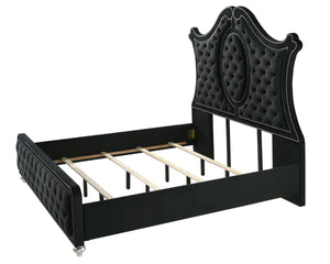  designed to make a bold statement. The centerpiece features an exquisitely tufted headboard with luxurious upholstery and intricate nailhead trim