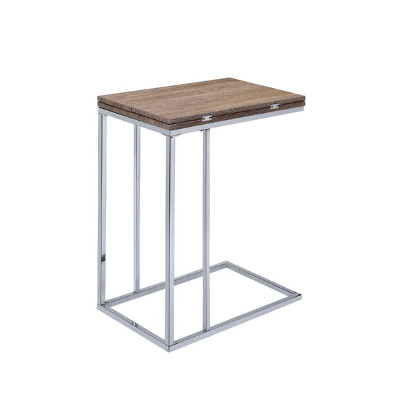 The Denson side table is a perfect addition to any living room with its stylish chrome base and weathered oak top. A bonus feature to an already useful functional table is the top and its ability to expand from 12-" to 18-". It allows for use as a place t