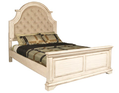 Romance your bedroom with the New Classic Furniture Anastasia Bed, a marvel of real wood construction crafted from solid poplar and oak veneer for unparalleled durability. The heirloom finish, achieved through a meticulous multi-step process involving wir