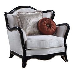 Popularized the Louis XV-era, cabriole style furniture creates a regal look, with its exposed wooden frame, and tight cushioning. This formal Nurmive collection adds a sense of provincial elegance in neutral beige upholstery. The backrests are enhanced wi