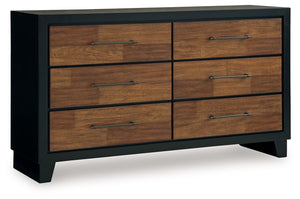 Experience the captivating allure of this dresser, an effortless blend of casual and refined aesthetics. Its two-tone finish combines satin black with a rich brown wood tone for a modern, relaxed vibe that you-'ll love waking up to. Perfectly suited for y