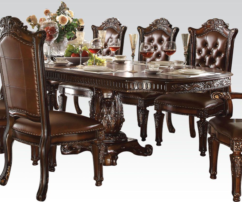 Create an elegant, traditional design in your dining room with the Vendome collection. Hand-crafted piece inspired from the luxurious designs of the past, the Vendome collection features elaborate wood carving details, traditional hardware and a sophistic