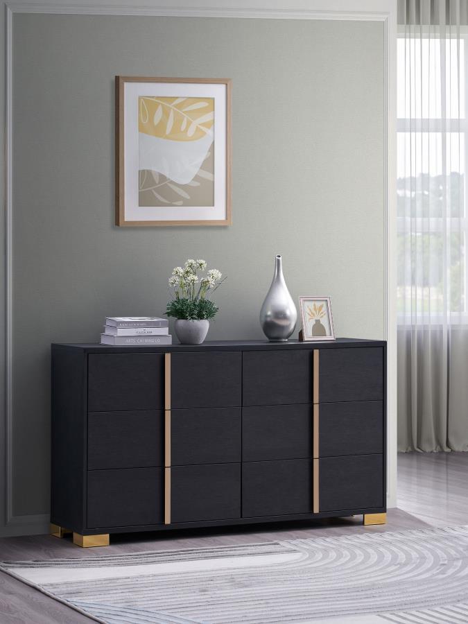 Soak up the sleek and simple yet compelling look of a six-drawer dresser with a dramatic aesthetic that changes the tone of your contemporary bedroom. Modern design details produce a chic vertical dresser with an Art Deco vibe and tons of storage space. M