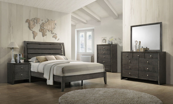  low profile footboard and wooden tapered legs. With all matching case goods