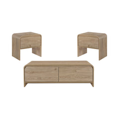 The Mara 3-Piece Occasional Set offers a stylish and functional addition to any living space, featuring one coffee table and two end tables. Crafted from eco-friendly manufactured wood and covered in a durable, decorative laminate, these tables are both s