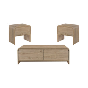 The Mara 3-Piece Occasional Set offers a stylish and functional addition to any living space, featuring one coffee table and two end tables. Crafted from eco-friendly manufactured wood and covered in a durable, decorative laminate, these tables are both s