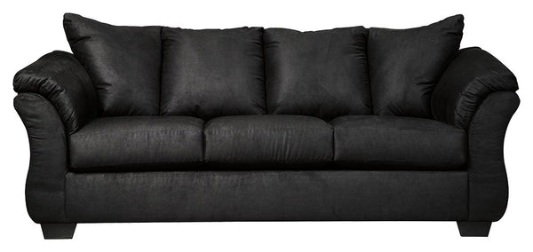 Talk about fine lines and great curves. Thatâ€™s the beauty of this standout sofaâ€”made to suit your appreciation for clean, contemporary style. A striking flared frame, comfy pillow top armrests and an ultra-soft upholstery that holds up to everyday liv