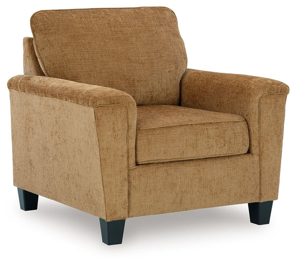 Thereâ€™s something about this chair thatâ€™s so easy to appreciate. Maybe itâ€™s the plush upholstery and comforting earthy tone, eager to support your quest for total relaxation. Perhaps it-'s the modern flair of its simple lines, track arms and tapered