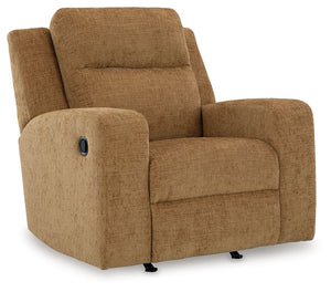 Indulgent comfort meets fashion-forward flair in this rocker recliner. Its luxuriously soft upholstery and captivating color show off your cozy yet smart style. Sleek track arms infuse a modern sensibility, while the gentle rocking motion makes this piece