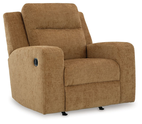 Indulgent comfort meets fashion-forward flair in this rocker recliner. Its luxuriously soft upholstery and captivating color show off your cozy yet smart style. Sleek track arms infuse a modern sensibility, while the gentle rocking motion makes this piece