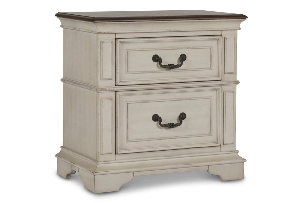 Complete your bedroom ensemble with the New Classic Furniture Anastasia 2 Drawer Nightstand. Crafted with real wood construction from solid poplar and oak veneer, this nightstand ensures long-lasting durability. The heirloom finish, achieved through a mul