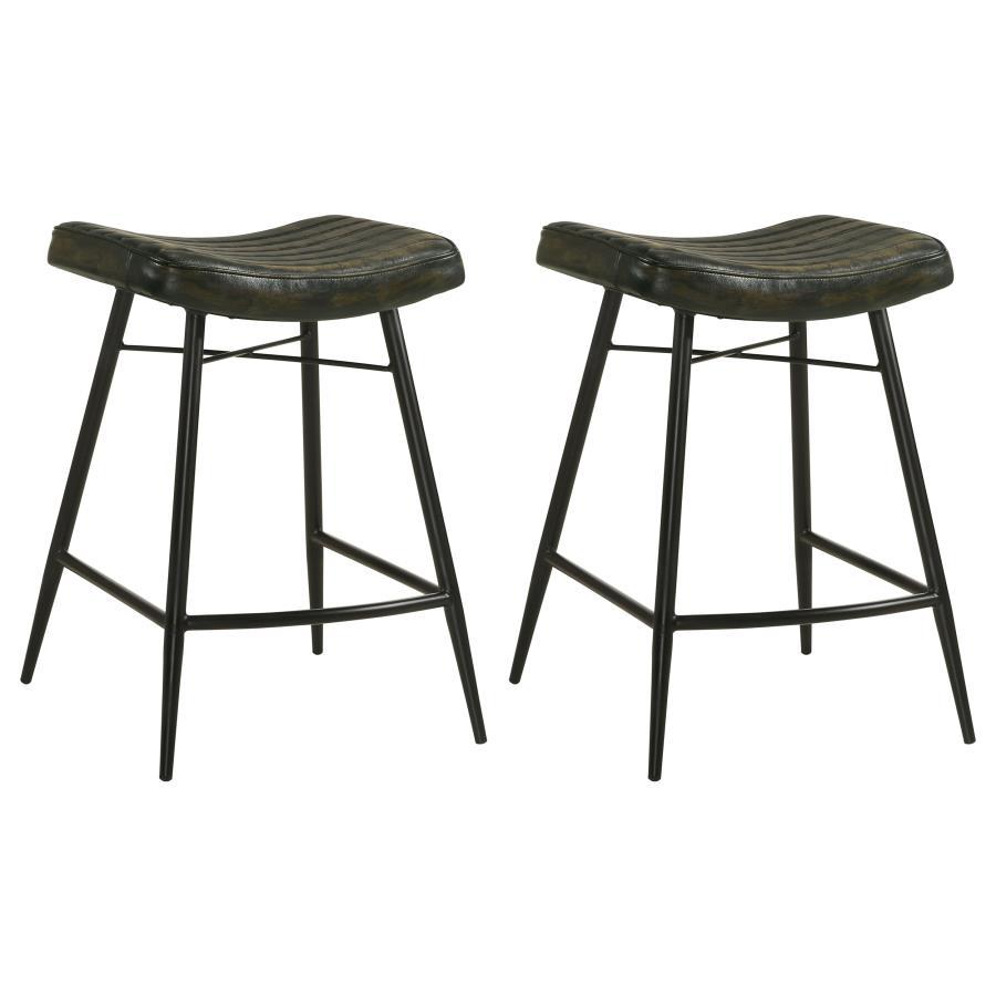 Inject a heavy dose of casual character to your kitchen or bar with the rich antiqued leather upholstery featured on a classic backless stool. Its gently curved seat cradles you in comfort, with channel tufting that adds texture and compelling style. A du