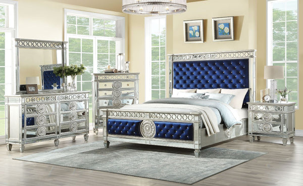 The Varian bed provides a commanding presence in any room. This contemporary panel bed features a padded rectangular headboard and low profile footboard in luxurious dark upholstery with elegantly tapered legs. Crafted with a transitional look that is an 