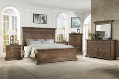  a testament to craftsmanship and timeless design. This collection is anchored by a robust panel bed and complemented by a nine-drawer dresser