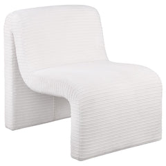 Introduce a sculptural component to your compelling seating group with this modern accent chair. It-'s an armless profile with a sinuous curvature that brings alluring elegance in any setting. Neutral upholstery has a ribbed look, creating impeccable text