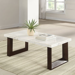 Edwyn - Coffee Table With Marble Top - White<br/><br/><b>Product Features</b><ul><li>Rectangular Coffee Table</li><li><br> Marble Top</li><li><br> Fixed Table Top</li><li><br> Double U-Shape Base</li></ul><br/>