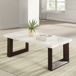 Edwyn - Coffee Table With Marble Top - White<br/><br/><b>Product Features</b><ul><li>Rectangular Coffee Table</li><li><br> Marble Top</li><li><br> Fixed Table Top</li><li><br> Double U-Shape Base</li></ul><br/>