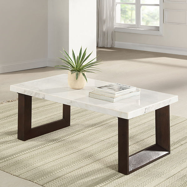 Edwyn - Coffee Table With Marble Top - White<br/><br/><b>Product Features</b><ul><li>Rectangular Coffee Table</li><li><br> Marble Top</li><li><br> Fixed Table Top</li><li><br> Double U-Shape Base</li></ul><br/>