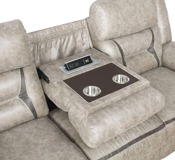 Greer - Upholstered Motion Reclining Sofa - Taupe