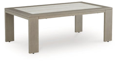 This outdoor coffee table is just what you need to get your outdoor party started. Though it looks remarkably like wood, its durable frame is perfectly suited for alfresco living. A striking tabletop with the look of natural stone serves up plenty of room