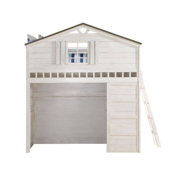 Tree House - Loft Bed - Weathered White & Washed Gray