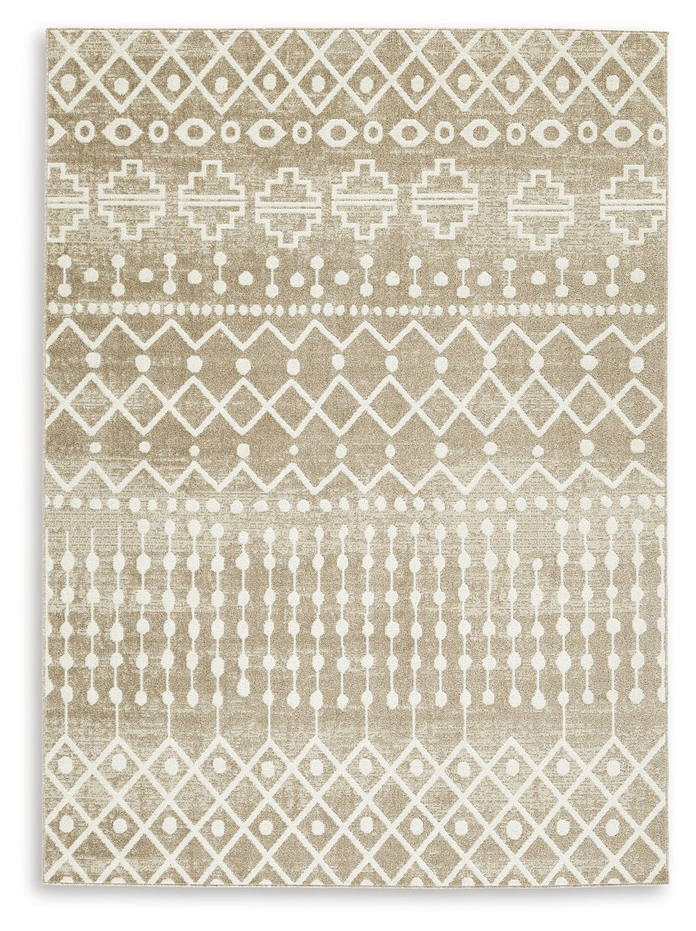 Inspired by ancient tribal patterns, this area rug showcases an eclectic mix of unique motifs in neutral hues. Its low pile height makes it ideal for high-traffic spaces. This area rug is machine washable for fuss-free cleaning.<br/><br/><b>Product Featur