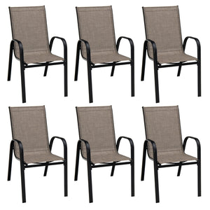 These 6 patio dining chairs will be perfect additions for outdoor places. Â  The ergonomic seat with curved armrests and cozy backrest will provides you with comfortable sitting experience. The breathable seat fabric will also keep you away from hotness i