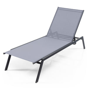 Adjust the backrest to 6 different angles for different needs<br>Lay flat position is perfect for full body sunbathing<br>Sturdy steel frame for 150 kg strong loading capacity<br>Non-slip foot pads for floor protection and extra stability<br>Selected fabr