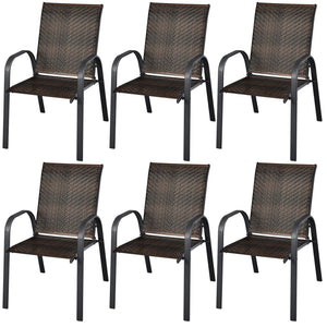 Sit on these outdoor dining chairs to have a delicious meal! Â  For comfort  these patio chairs are ergonomically designed with curved backrests  cozy armrests and deep seats to provide comfy sitting experience. Moreover  the all-weather PE wicker and stu