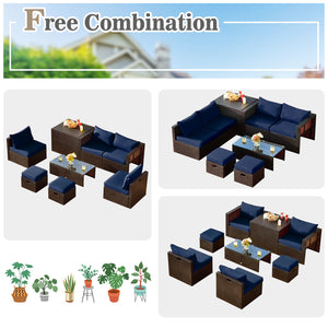 8-piece seat for more creative combinations Fetch different belongings with ease because of the practical coffee table Sturdier and safer to use with high quality tempered glass tabletop Soft and thick cushions for ultimate coziness Hold the ottomans' cus