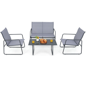 Injects a charming flair into your outdoor space with this 4-piece patio furniture set! Â  The loveseat and 2 chairs are ideal for chatting with family as well as entertaining your friends. The comfortable backrest  cozy armrests and breathable fabric mak