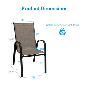 These 6 patio dining chairs will be perfect additions for outdoor places. Â  The ergonomic seat with curved armrests and cozy backrest will provides you with comfortable sitting experience. The breathable seat fabric will also keep you away from hotness i