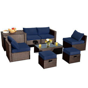 8-piece seat for more creative combinations Fetch different belongings with ease because of the practical coffee table Sturdier and safer to use with high quality tempered glass tabletop Soft and thick cushions for ultimate coziness Hold the ottomans' cus
