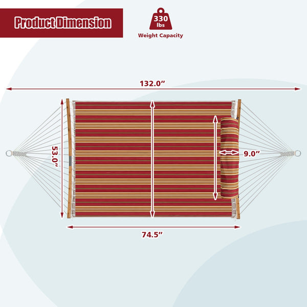 Fade-resistant polyester material ensures durability and comfort<br>Lying on the detachable pillow with a soft touch<br>More comfortable lying experience thanks to the spreader bars with curved design<br>Connectors of spreader bars avoid rusting<br>Stylis