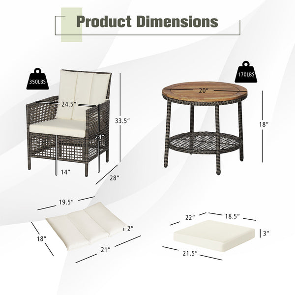 Come to have a satisfying relax with the 3-piece patio rattan sofa set. Â  The ergonomic seat with cozy backrest and curved armrests will make you fully relaxed and get rid of your tiredness and stress. The soft seat and back cushions make the seat more c