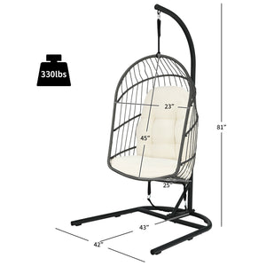 Made of anti-rust steel frame and all-weather PE rattan  this egg hanging chair can stay outside. Likewise  the modern appearance also makes it fit your indoor decoration. Â  If you use it indoors  the anti-slip foot pads protect your floor from scratchin