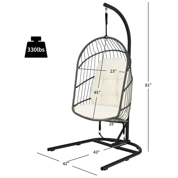 Made of anti-rust steel frame and all-weather PE rattan  this egg hanging chair can stay outside. Likewise  the modern appearance also makes it fit your indoor decoration. Â  If you use it indoors  the anti-slip foot pads protect your floor from scratchin