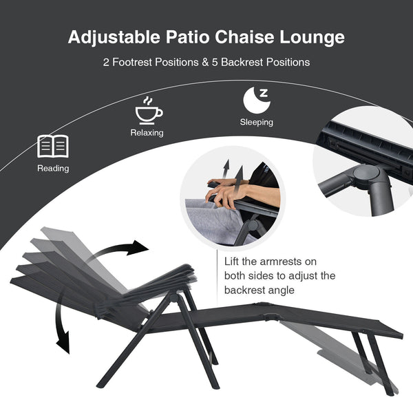 5 backrest angles and 2 footrest positions to meet various needs<br>Breathable and wearable seat fabric brings much comfort<br>Ergonomic design brings relaxation to your journey<br>Steel frame is not easy to rust and are of high durability<br>Stable trian
