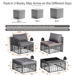 Enjoy the sunshine outdoors with this 5-piece patio furniture set! Â  Based on your selected place  you can customize this outdoor conversation set into a suitable shape. After that  the soft padded cushions are ready for you to sit on  providing you with