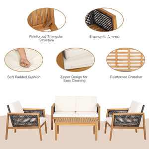 Come with 2 packages  may arrive separately <br>High quality acacia wood for steady performance and rustic touch <br>Withstand weather variations thanks to its all-weather mix of brown PE rattan <br>Bring a soft sitting experience with breathable and thic