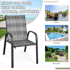 Sit on these outdoor dining chairs to have a delicious meal! Â  For comfort  these patio chairs are ergonomically designed with curved backrests  cozy armrests and deep seats to provide comfy sitting experience. Moreover  the all-weather PE wicker and stu