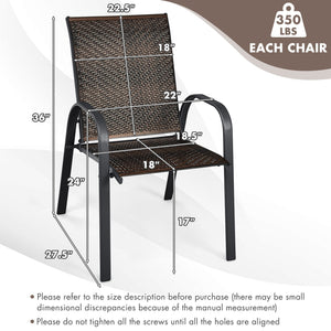 Sit on these outdoor dining chairs to have a delicious meal! Â  For comfort  these patio chairs are ergonomically designed with curved backrests  cozy armrests and deep seats to provide comfy sitting experience. Moreover  the all-weather PE wicker and stu