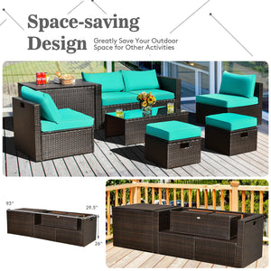 8-piece seat for more creative combinations Fetch different belongings with ease because of the practical coffee table Sturdier and safer to use with high quality tempered glass tabletop Soft and thick cushions for ultimate coziness Hold the ottomans' cus