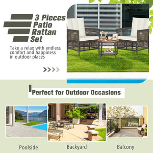 Come to have a satisfying relax with the 3-piece patio rattan sofa set. Â  The ergonomic seat with cozy backrest and curved armrests will make you fully relaxed and get rid of your tiredness and stress. The soft seat and back cushions make the seat more c