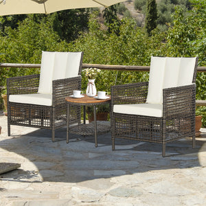 Come to have a satisfying relax with the 3-piece patio rattan sofa set. Â  The ergonomic seat with cozy backrest and curved armrests will make you fully relaxed and get rid of your tiredness and stress. The soft seat and back cushions make the seat more c