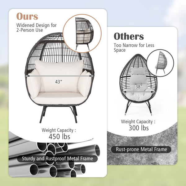 Ship in 2 boxes (box 1 includes screws)  may not arrive on the same day<br>Extra-wide opening for ample overhead expanse<br>Wrap you in a cozier structure thanks to its egg shape<br>Large space for you to curl up<br>Sturdy metal frame for 450 lbs max load