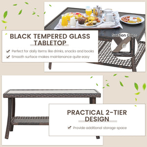 Are you looking for a comfortable sofa set for your outdoor leisure time? If so  this 4-piece patio furniture set will be a perfect choice for you. Â  High-quality PE rattan and sturdy steel frame feature outstanding sturdiness and durability  which can s