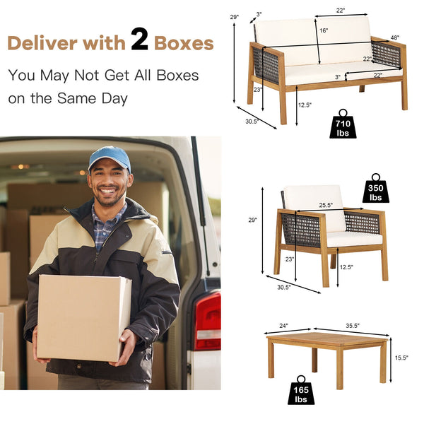 Come with 2 packages  may arrive separately <br>High quality acacia wood for steady performance and rustic touch <br>Withstand weather variations thanks to its all-weather mix of brown PE rattan <br>Bring a soft sitting experience with breathable and thic
